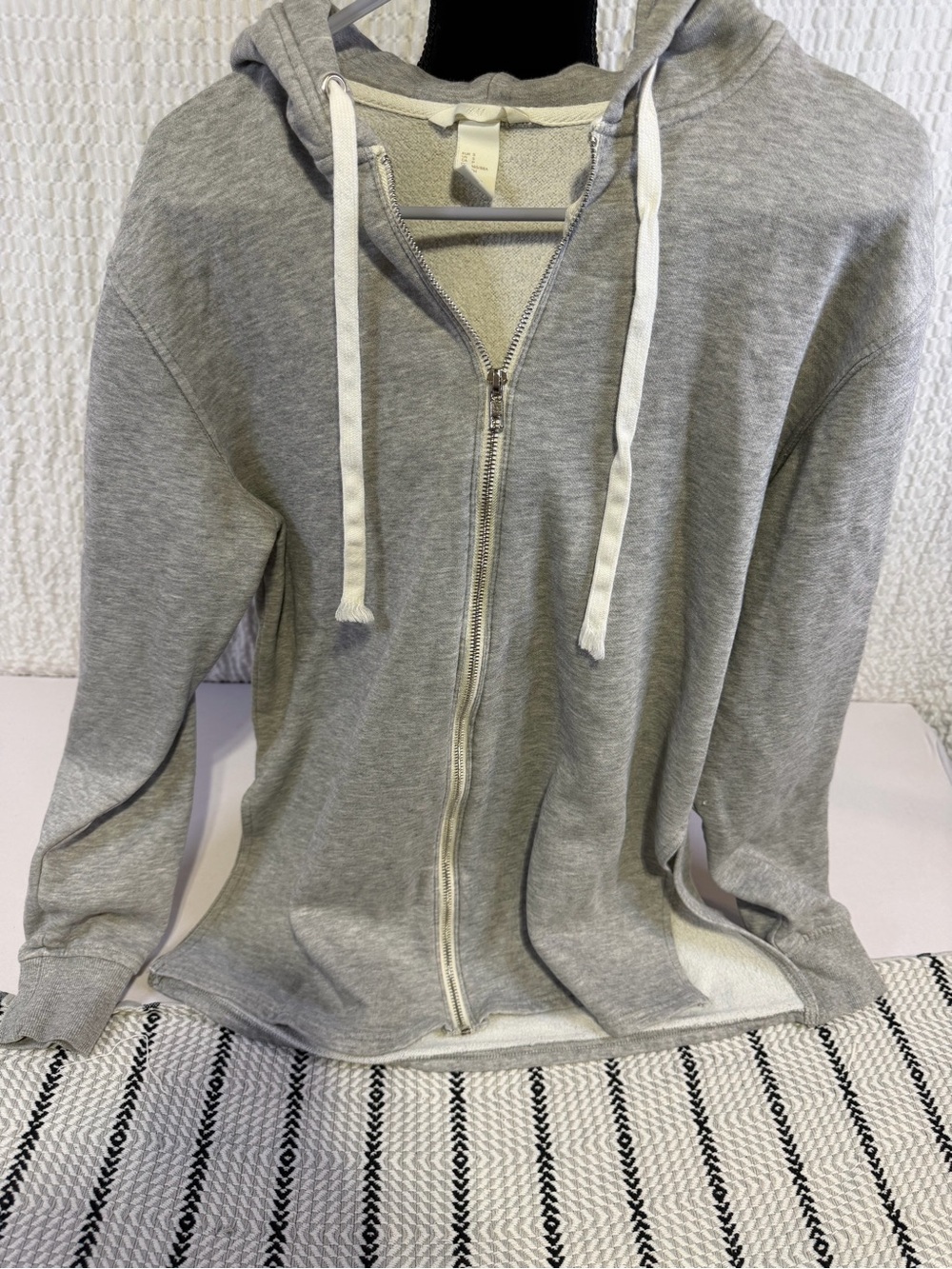 H&M Light Gray Full-Zip Hoodie with Drawstrings